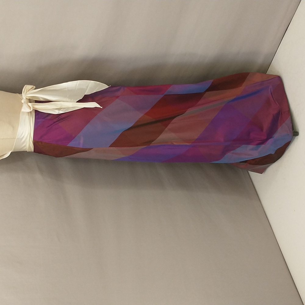 Silk Maxi Skirt Diagonal Stripe Colorful Pink Purple Copper 28Waist 39Hips 43Lng - Picture 2 of 13